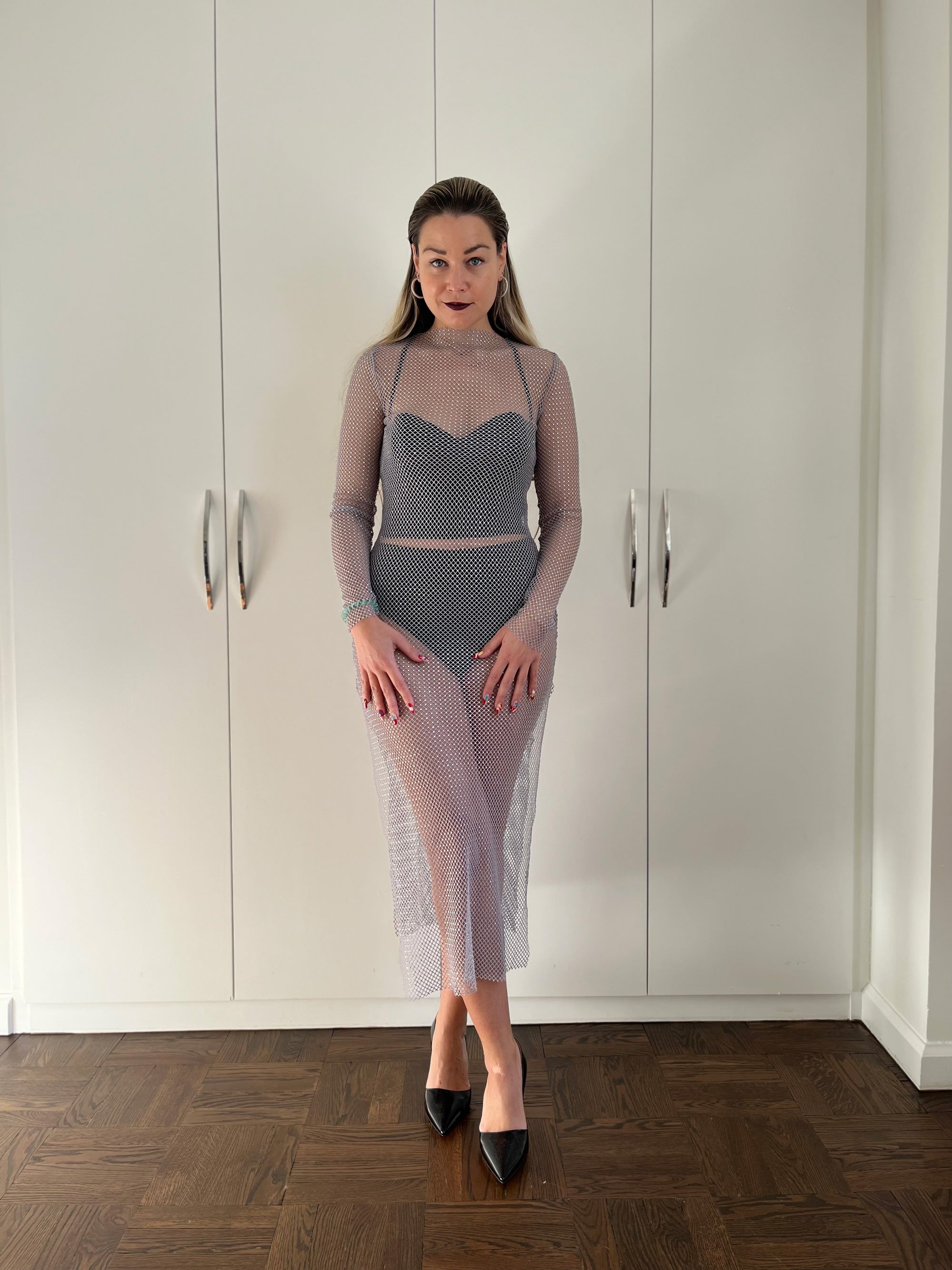 Velvet Swing Dress With Multi-Coloured Crystal Tights - What Lizzy Loves
