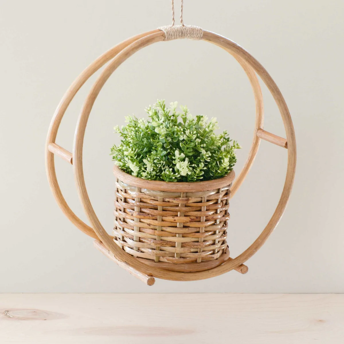 Likhâ + Rattan Round Hanging Planter