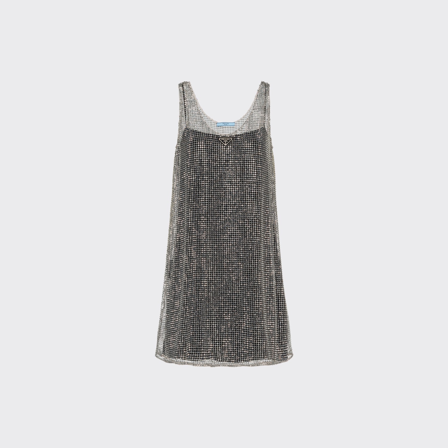 Prada + Rhinestone embroidered mesh mini-dress