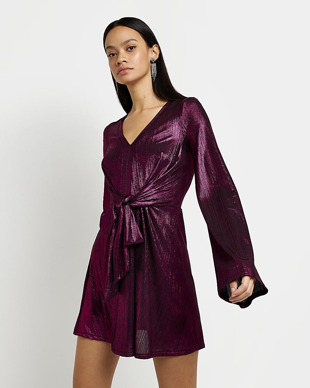 River Island + Pink Knot Front Long Sleeve Mini Dress