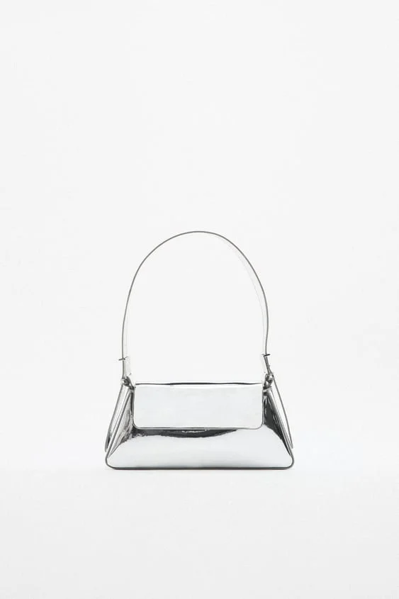 Zara + Minimalist metallic shoulder bag with flap