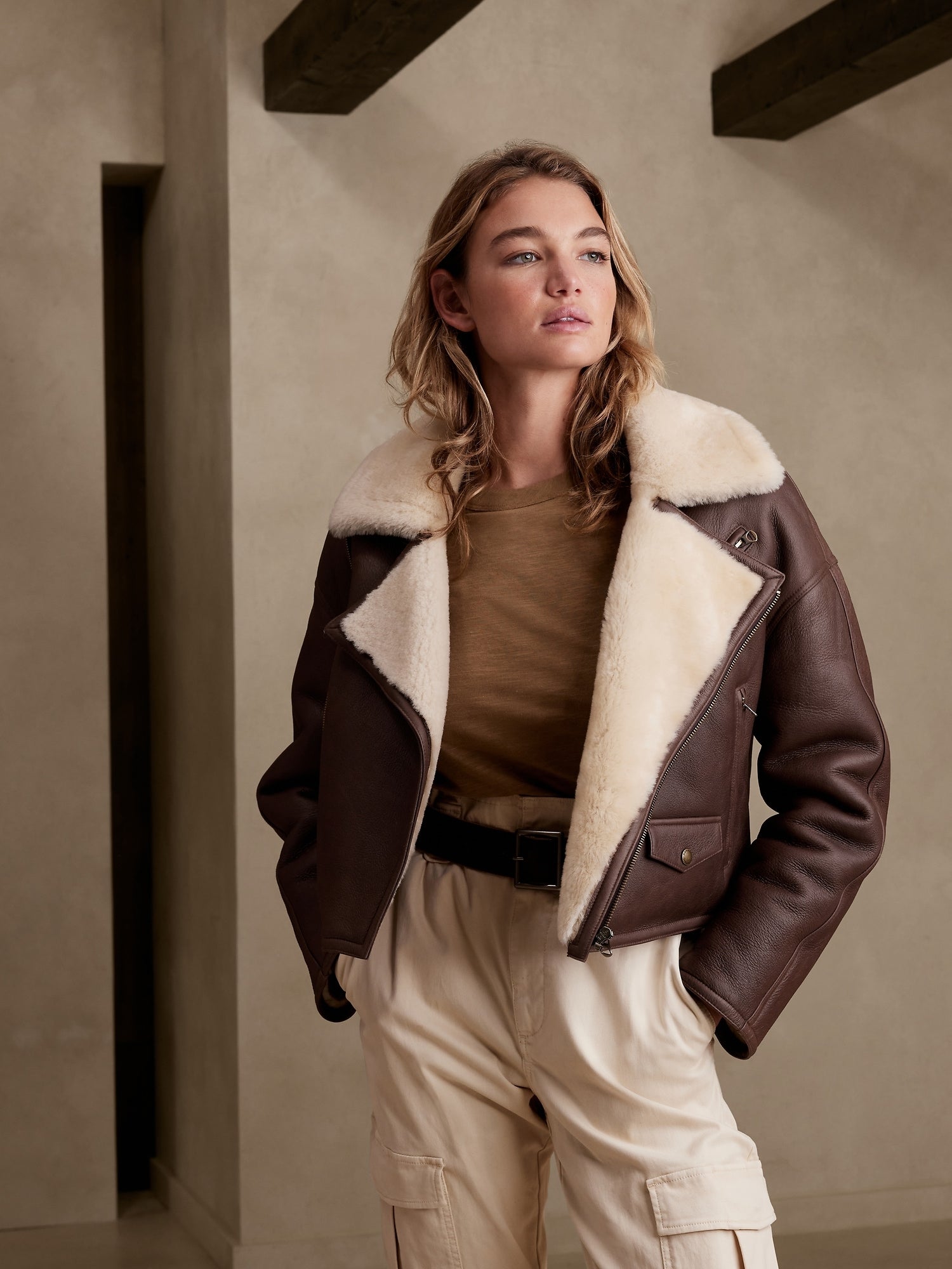 Moto shearling on sale jacket