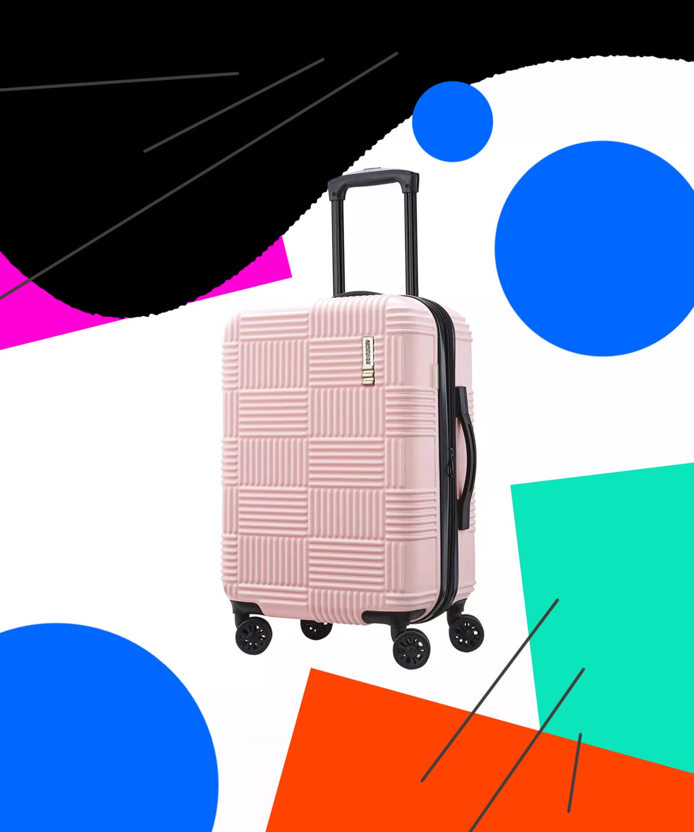 American Tourister NXT Checkered Hardside Carry On Spinner Suitcase - Pink