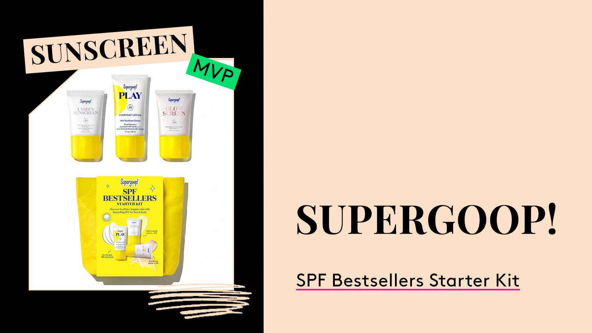 Sunscreen MVP. Supergoop SPF Bestsellers Starter Kit.