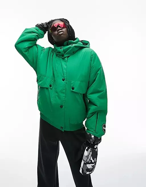 Topshop + Sno Hooded Puffer Ski Jacket In Green