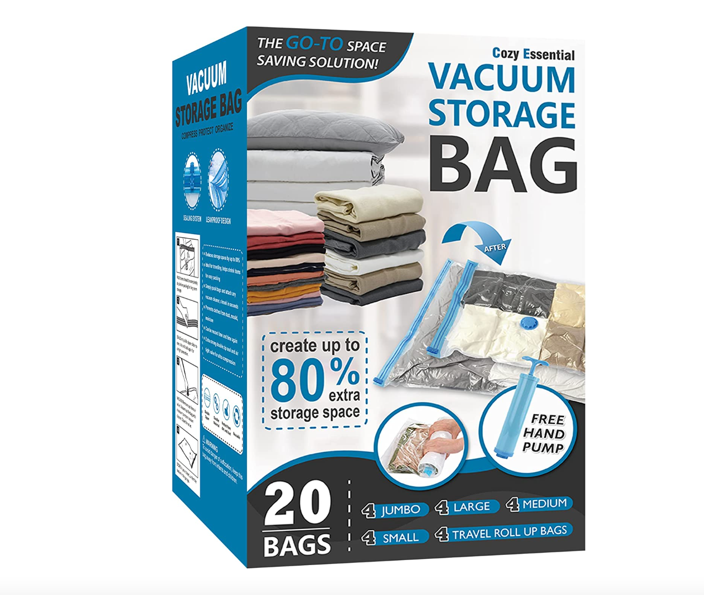 8 Pack Travel Vacuum Storage Bags with USB Electric Pump Compression