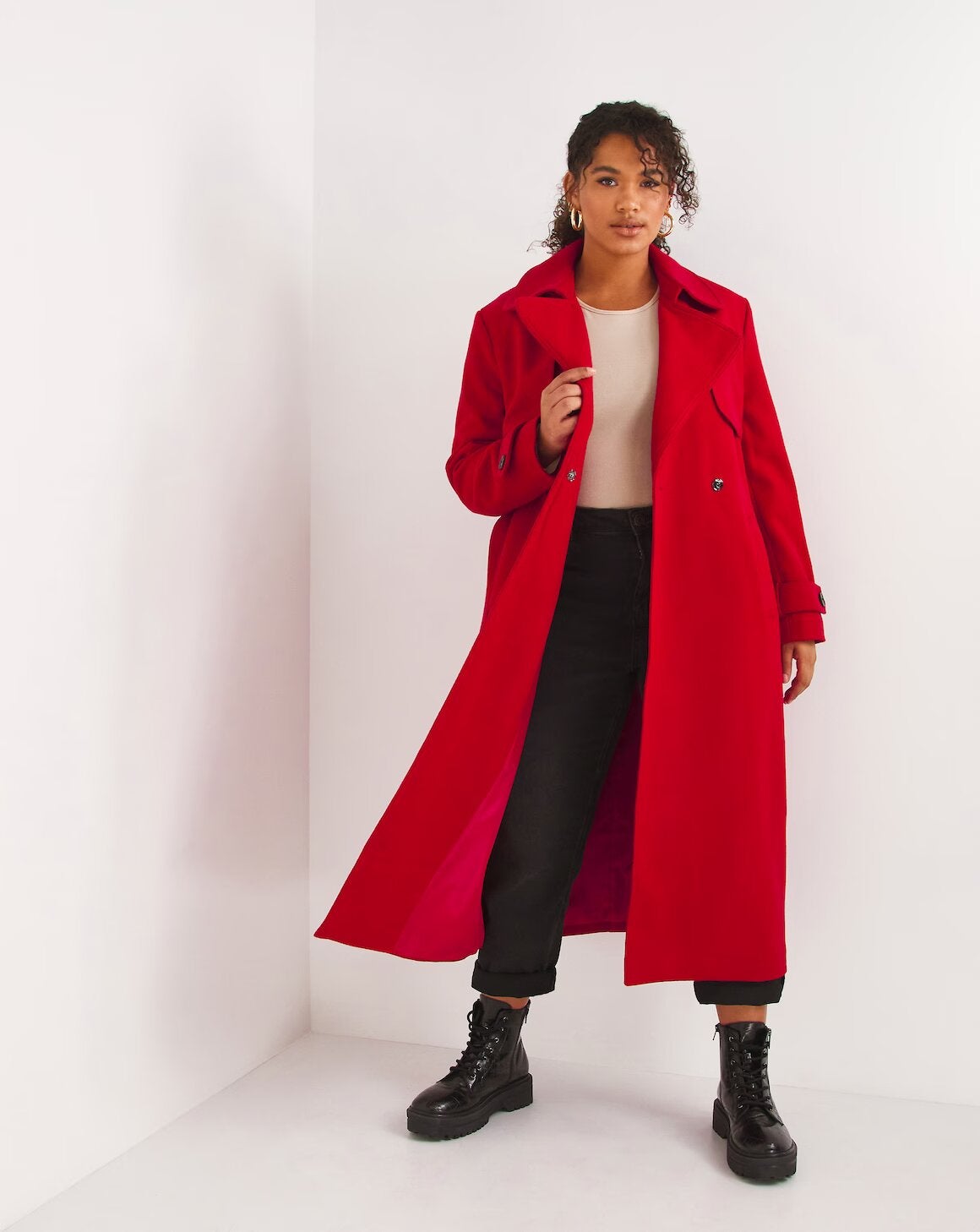 SimplyBe + Red Trench Wool Blend Coat
