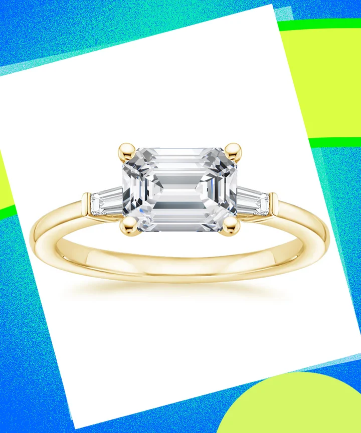 3 Baguette Mini Point Diamond Art Deco Engagement Ring