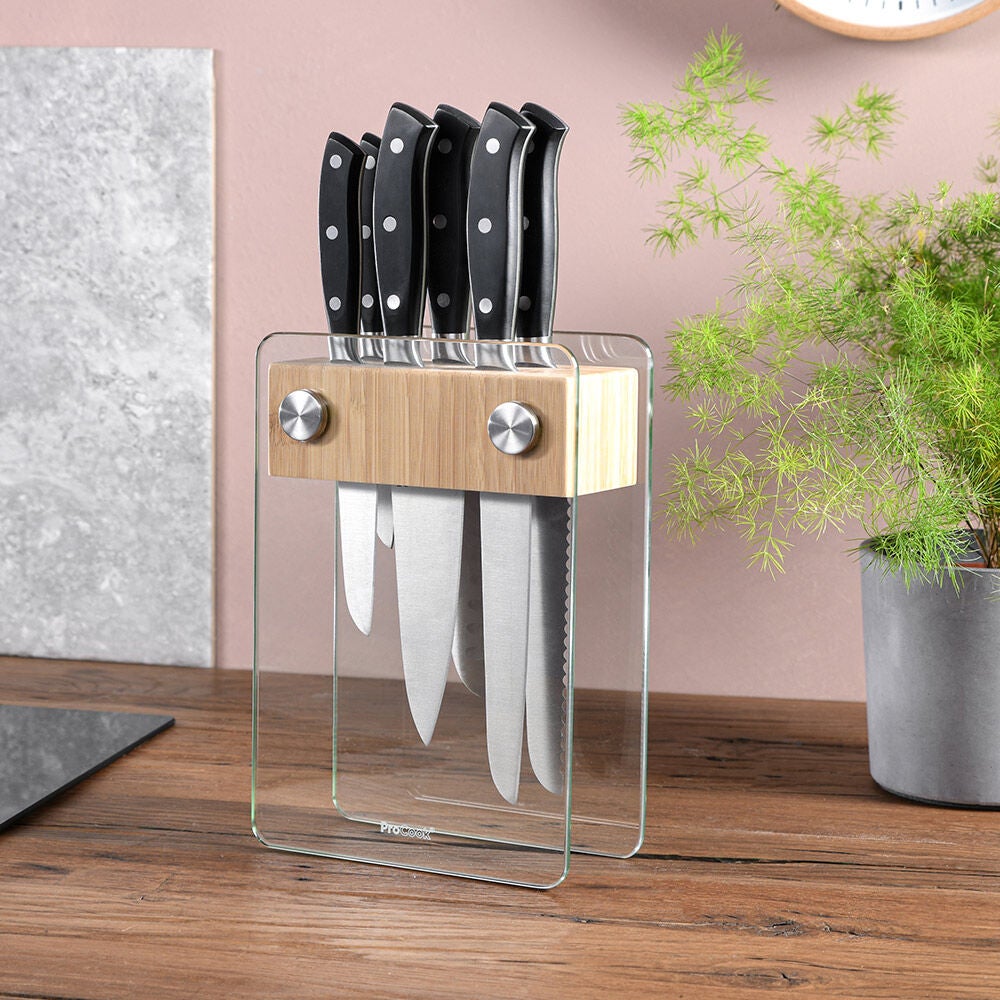 ProCook + Gourmet Classic Knife Set 6 Piece and Glass Block