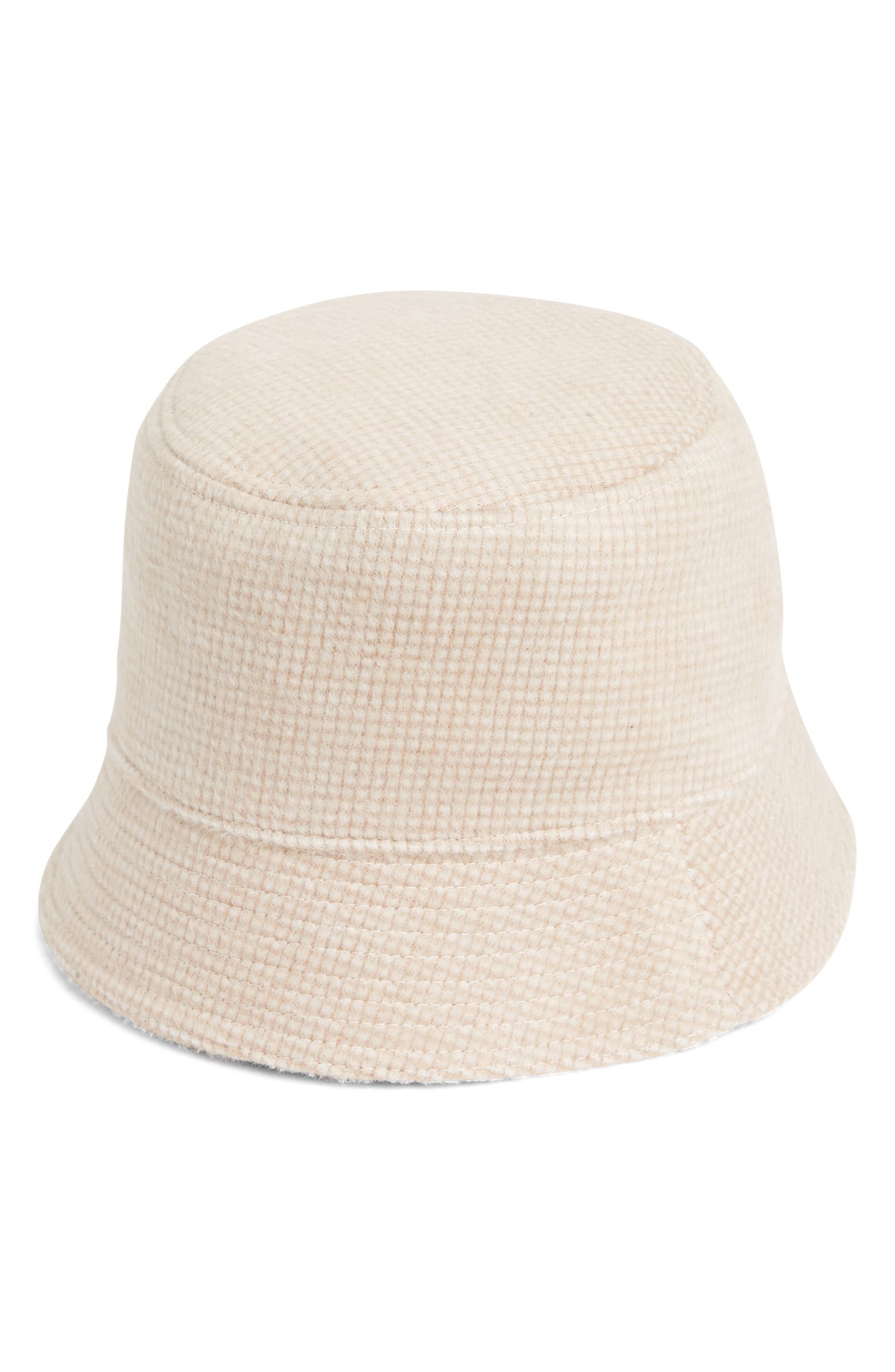 Steve Madden + Reversible Brushed Check PU Bucket Hat