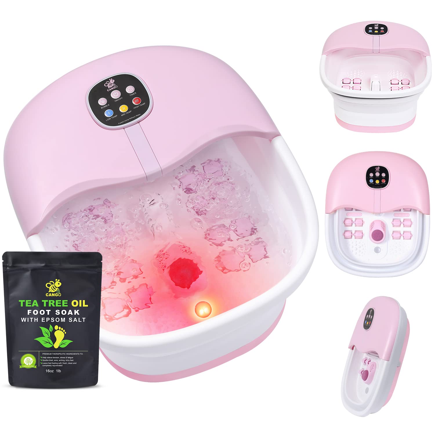 CANGO + Foot Spa Bath Massager with Heat Bubbles and Vibration Massage