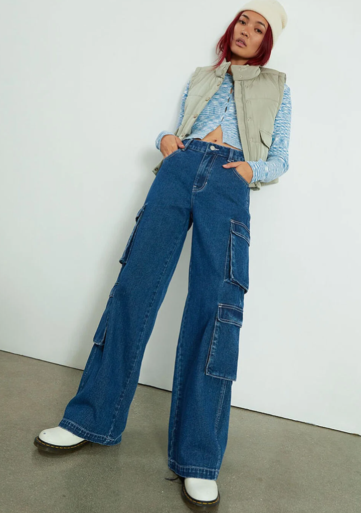 NA-KD patchwork denim straight leg pants in blue - part of a set