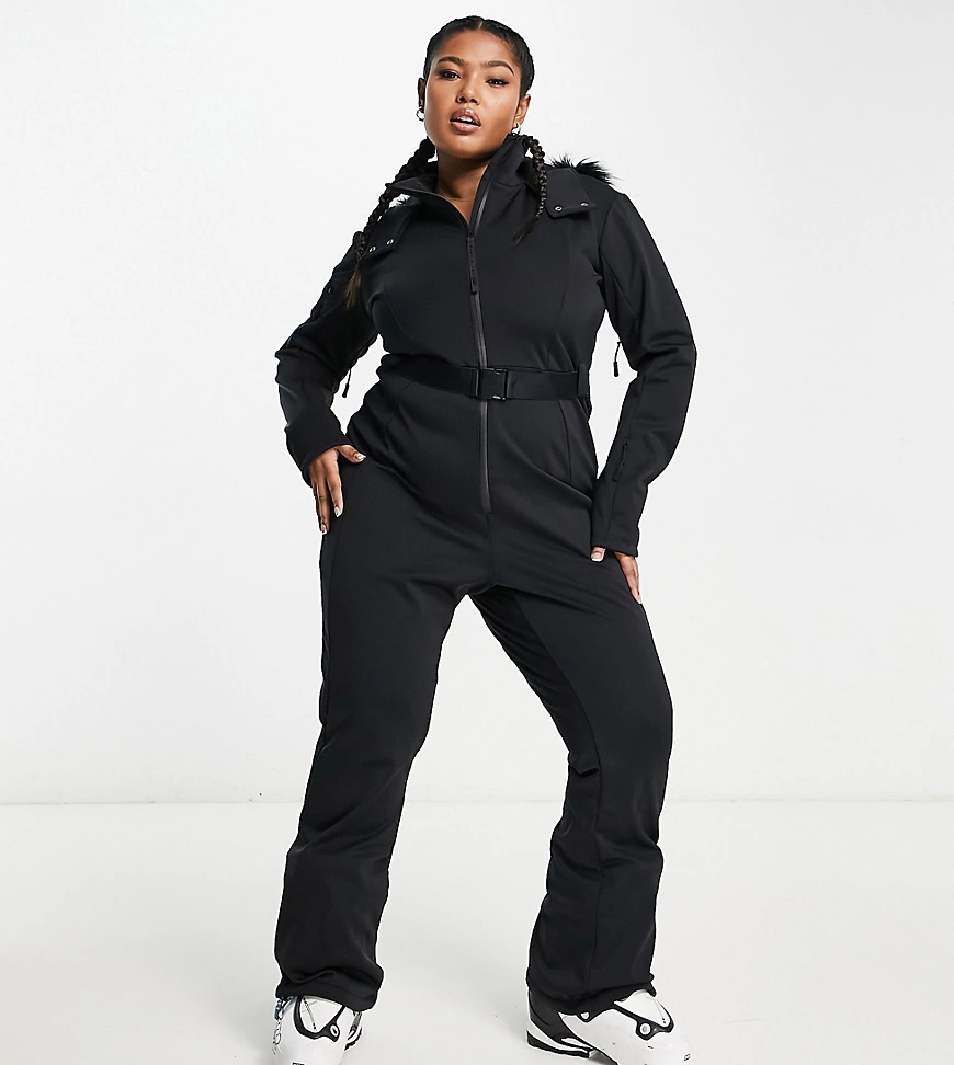 ASOS CURVE + Belted Ski Suit With Faux Fur Hood