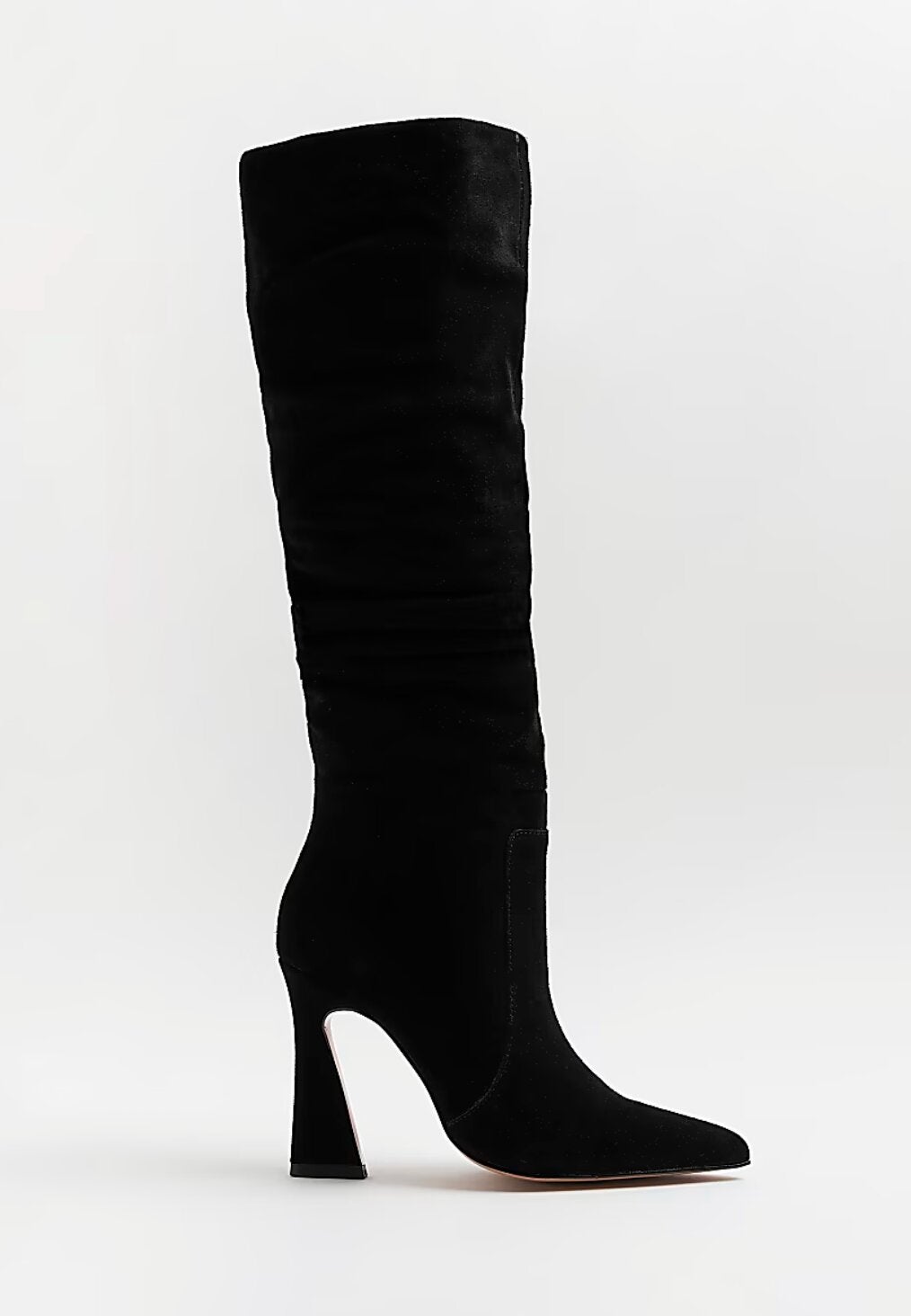 River Island + Black Suede Knee-High Heeled Boots