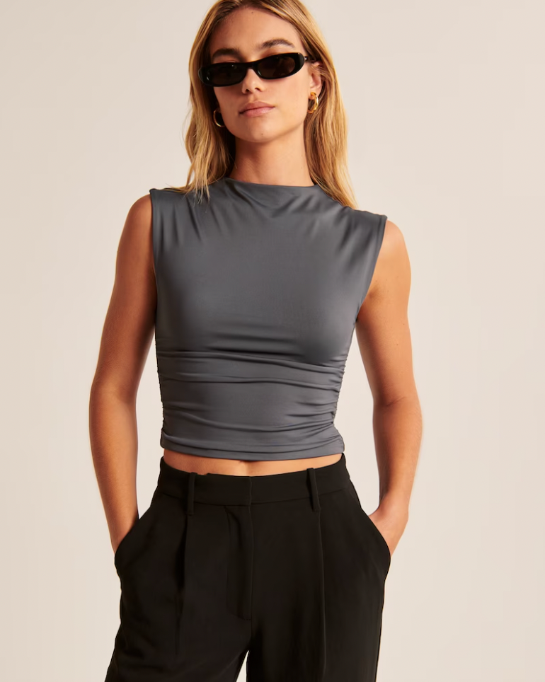 Abercrombie & Fitch + Sleek Seamless Fabric Ruched Mockneck Top