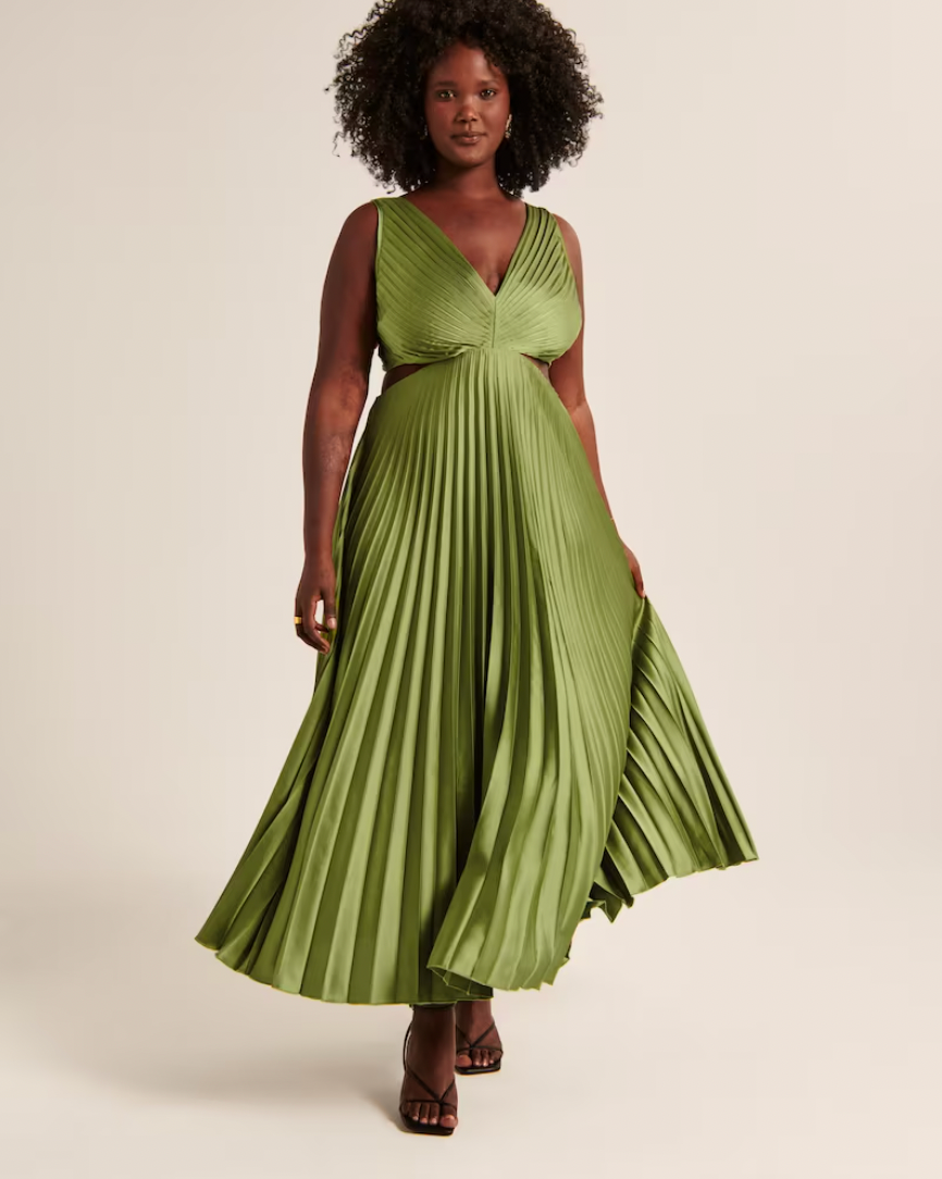 Abercrombie And Fitch Satin Pleated Cutout Maxi Dress 