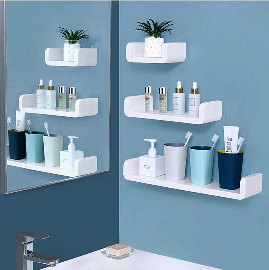 No-Drill, Self-Adhesive Floating Bathroom Shelves Wall Mounted [2 Pack]