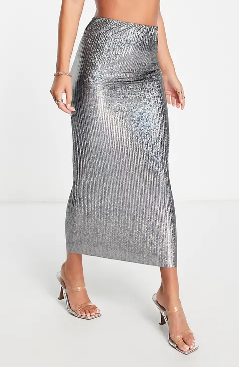 Topshop + Pleated Iridescent Midi Skirt
