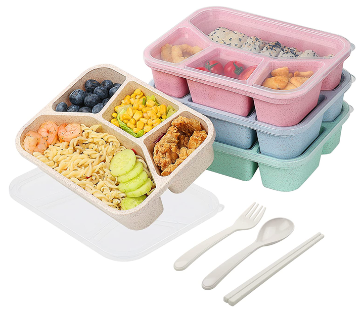 Bento Box Lunch Containers - Bento Boxes for Adults, Lunch Boxes for Kids,  5 Compartment Food Containers with Lids, Bento Lunch Box, Leakproof