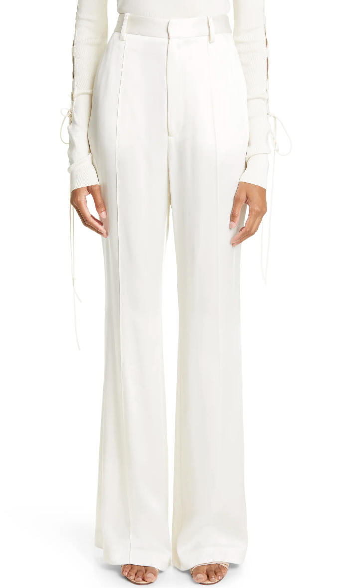 Lapointe + High Waist Double Face Satin Flare Trousers