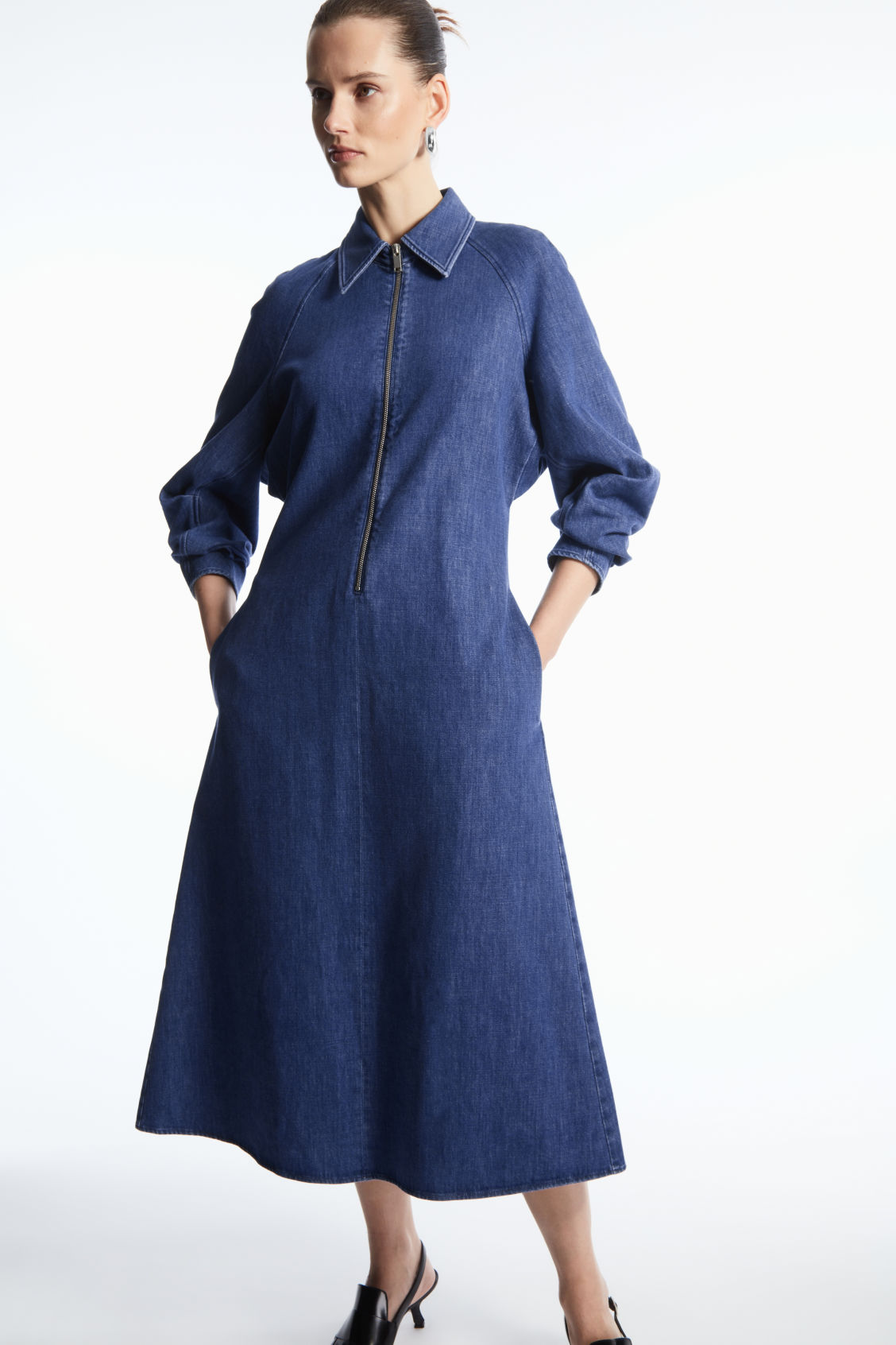 COS + Zip-Up Denim Shirt Dress