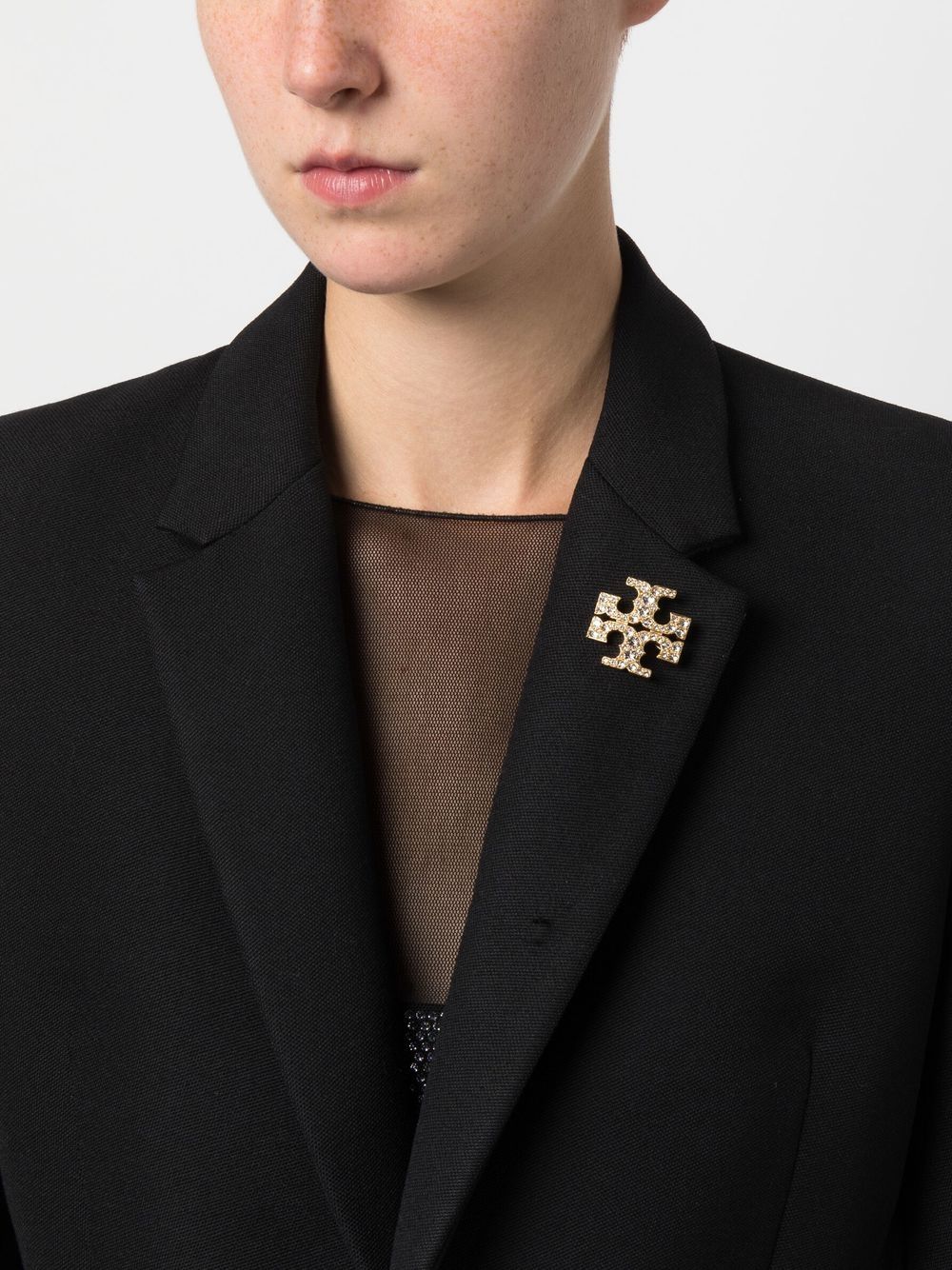 Tory Burch ロゴ クリスタルブローチ Tory Burch + Tory Burch crystal-embellished logo broach