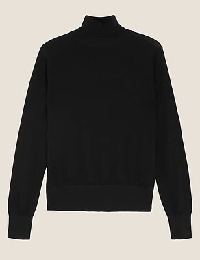 M&S Collection + Pure Merino Wool Roll Neck Jumper