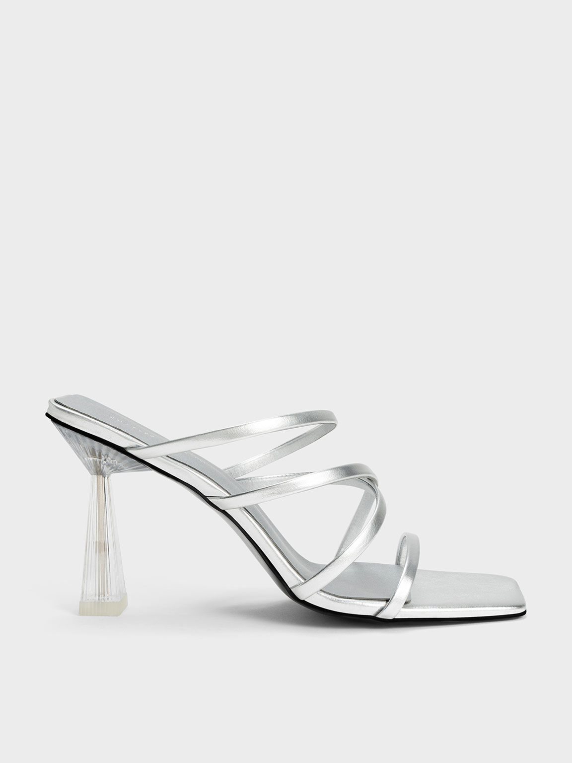 Charles & Keith + Transparent Heel Strappy Mules – Silver