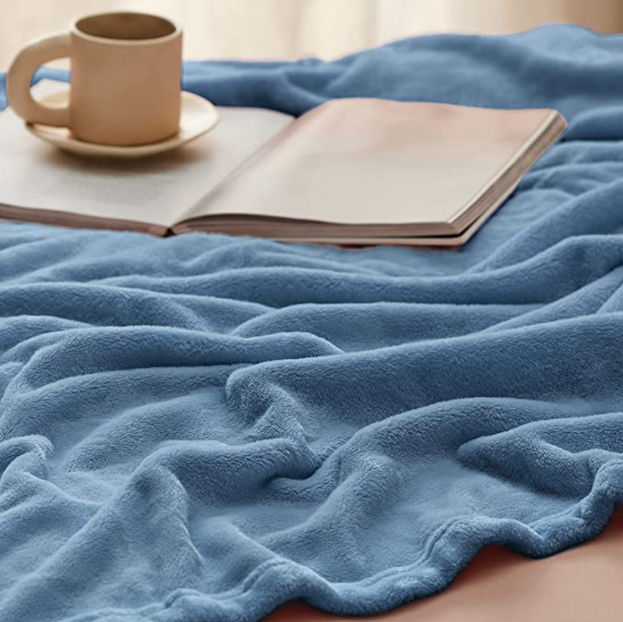Bedsure + Fleece Queen Blanket In Washed Blue