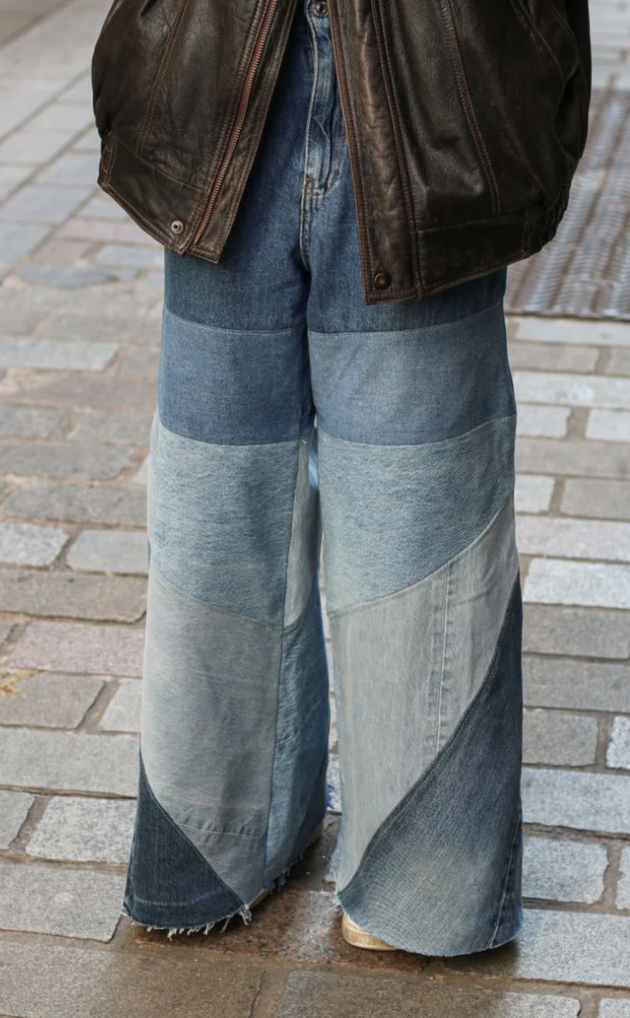 Fanfare + High Waisted Upcycled Oversized Flare Jeans