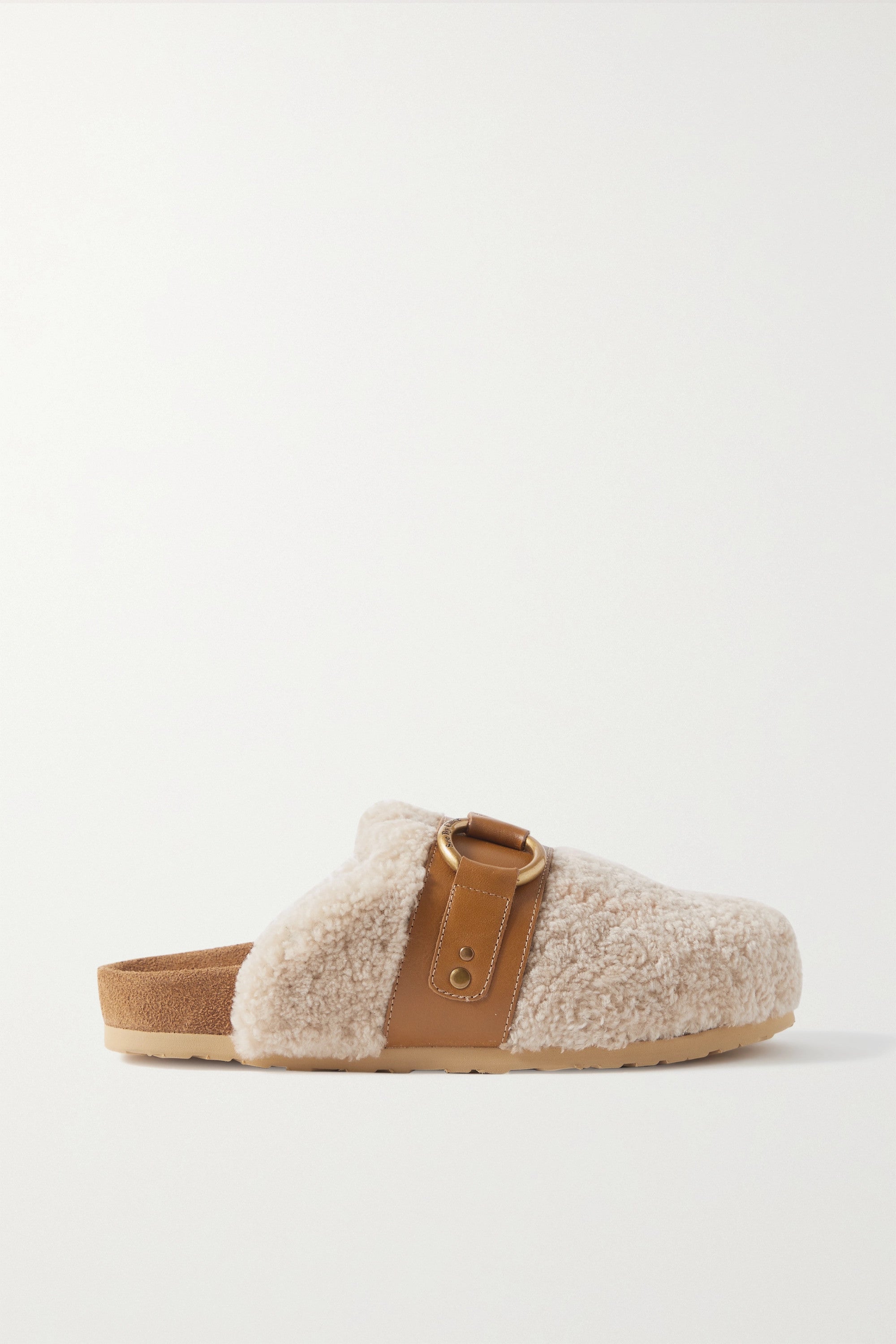 【See By Chloe】 Gemaシアリングミュール See By Chloé + Gema Embellished Leather-Trimmed Shearling