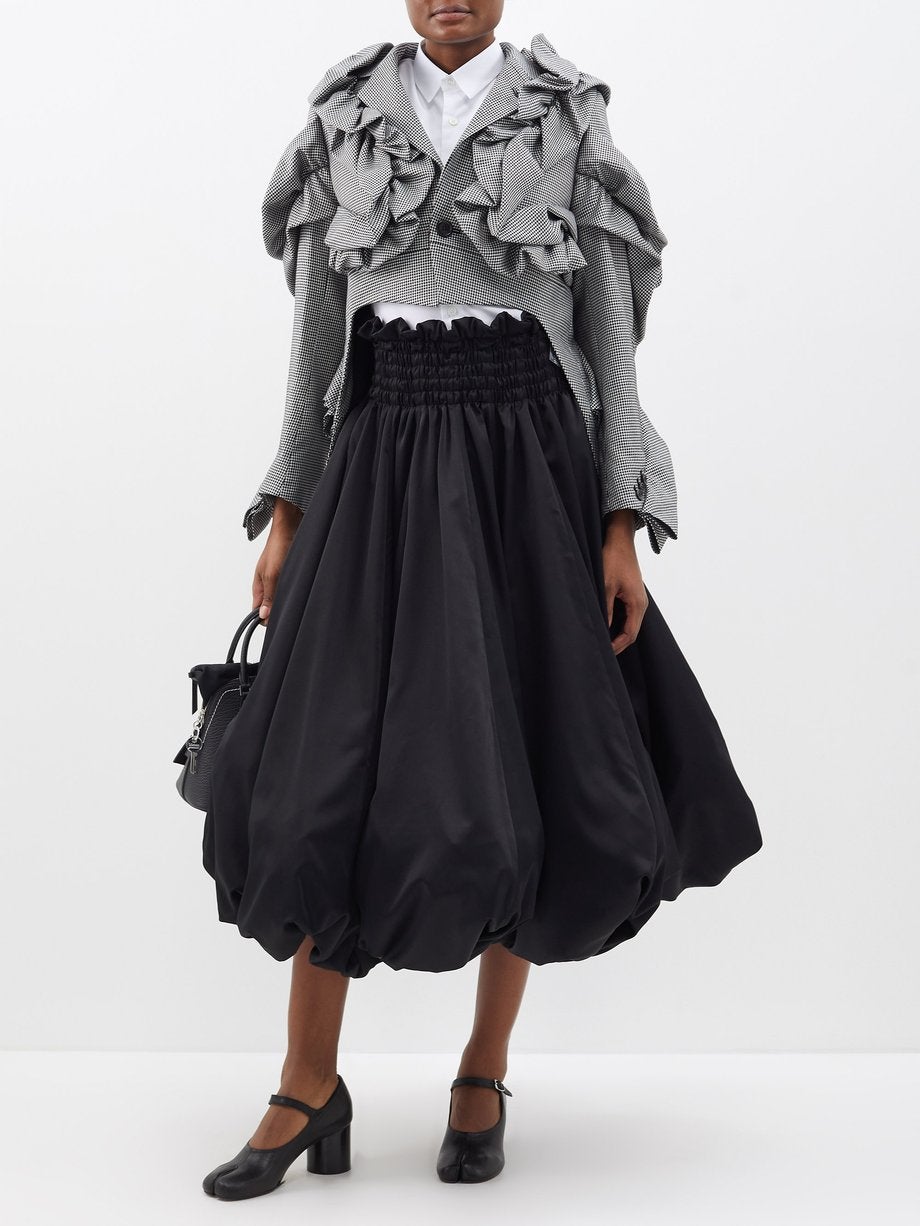 Noir Kei Ninomiya + High-rise bubble-hem satin midi skirt Noir Kei Ninomiya + High-rise bubble-hem satin midi skirt