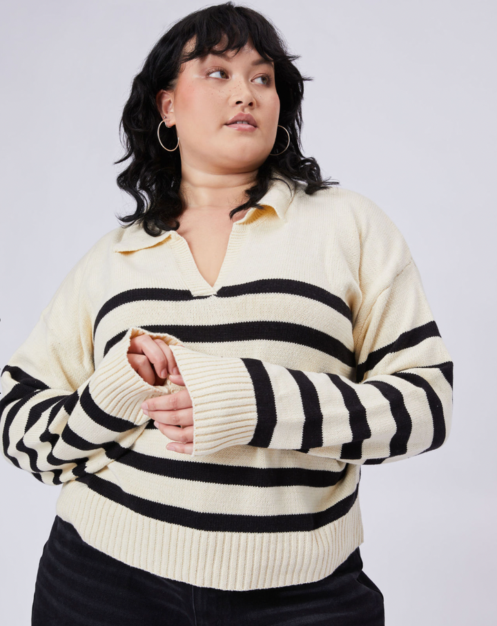 Thin Rib Long-Sleeve Polo Top - OBSOLETES DO NOT TOUCH