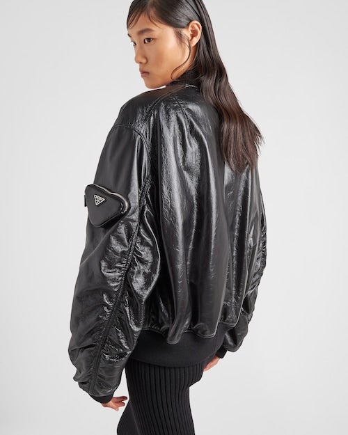 Prada + Oversized nappa leather bomber jacket