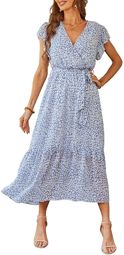 Prettygarden + Floral V-Neck Summer Wrap Dress