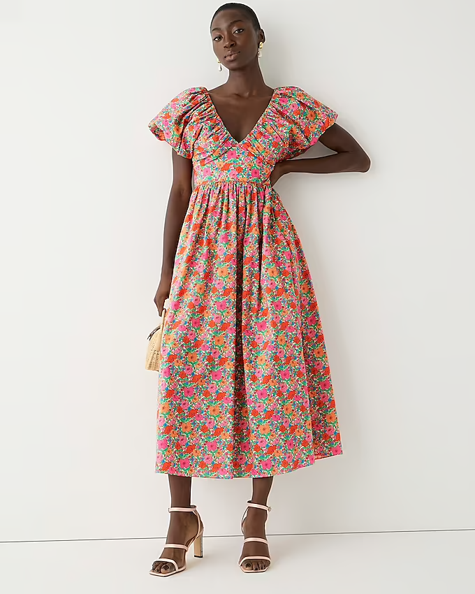 J. Crew + Collection bow-back puff-sleeve dress in Liberty® Meadow Song ...