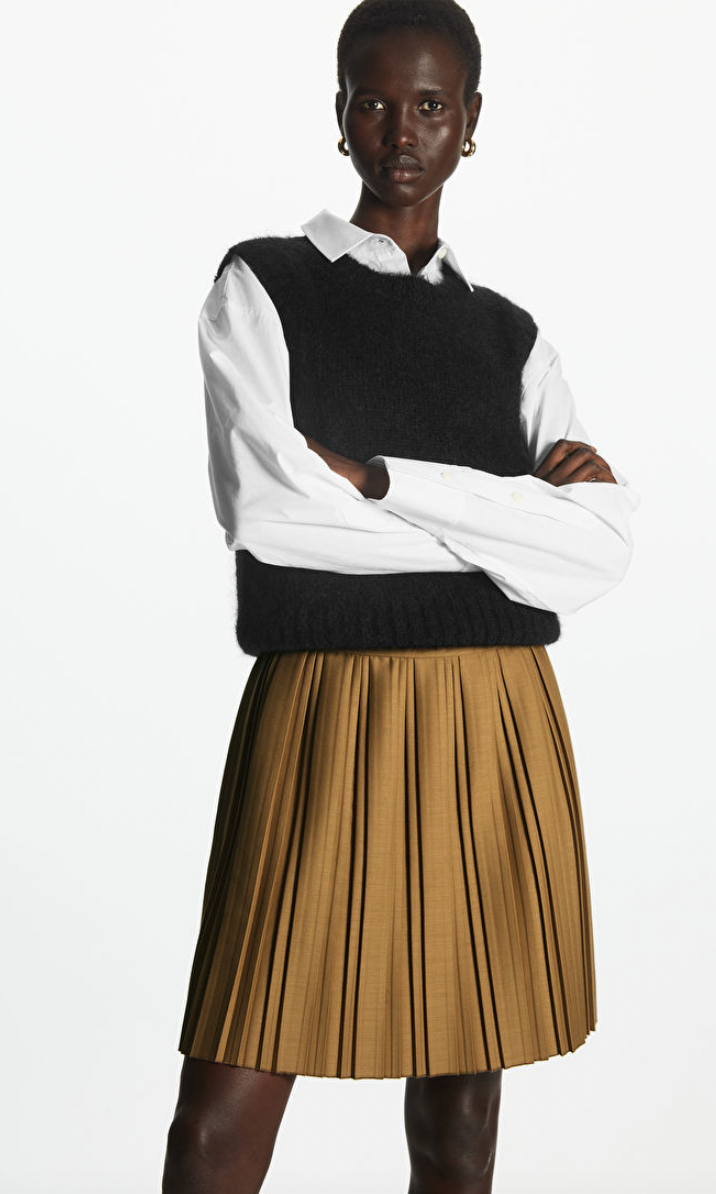 COS + Pleated Wool-Blend Mini Skirt