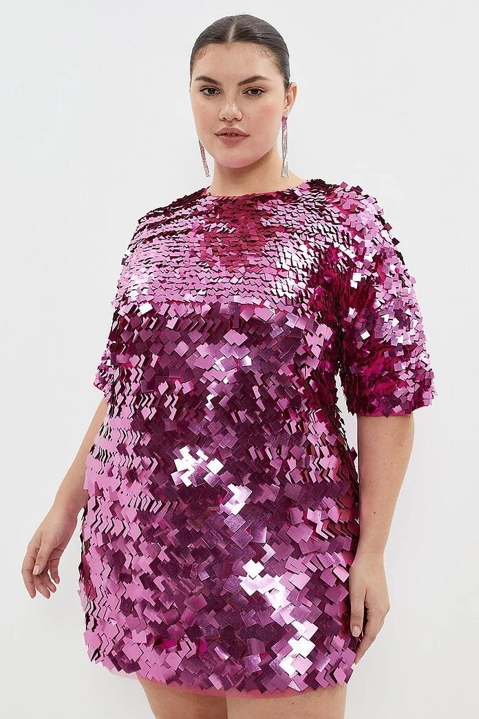 Coast + Plus Size Premium Square Sequin T Shirt Dress