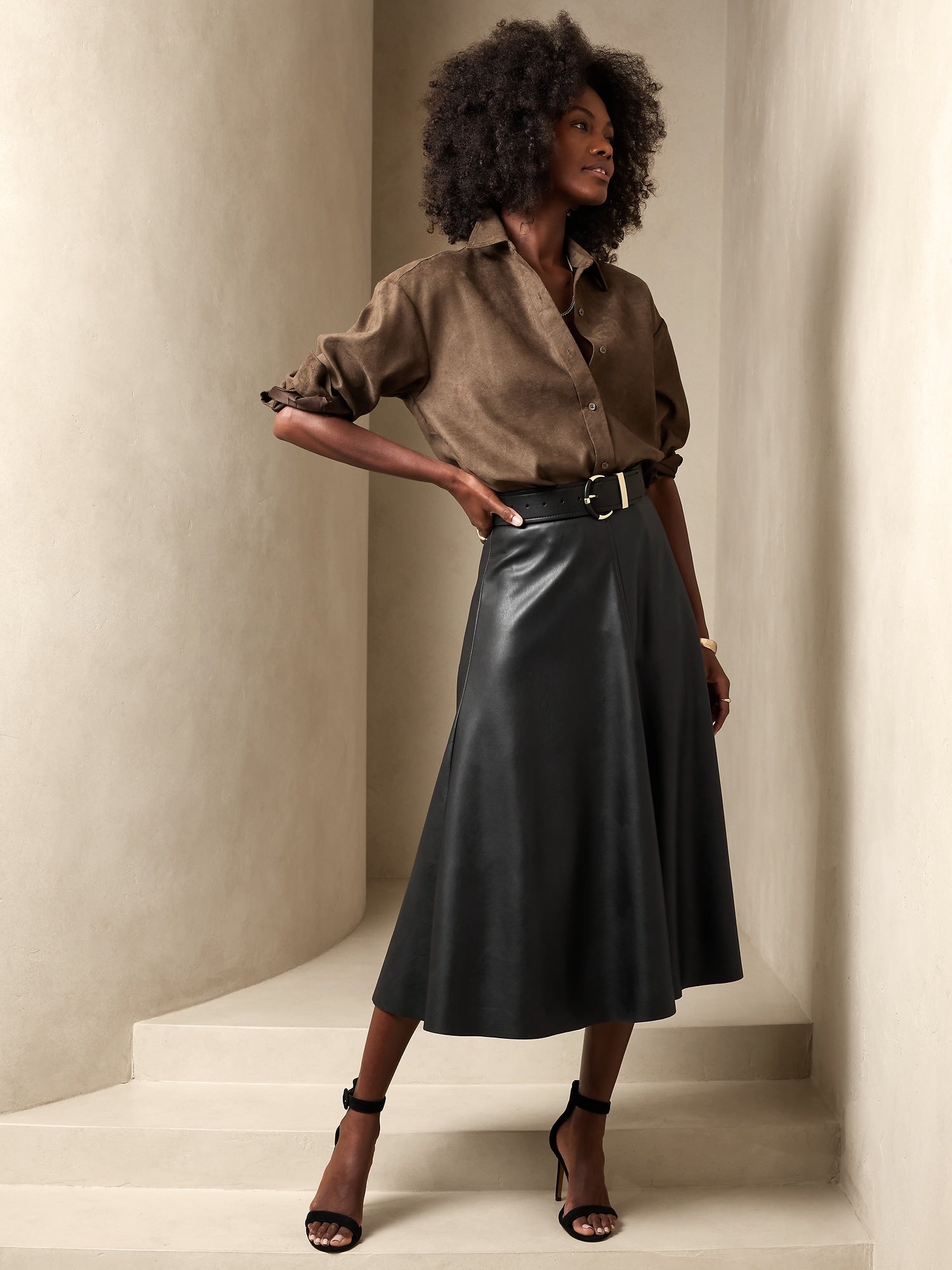 Vegan Leather Midi Skirt