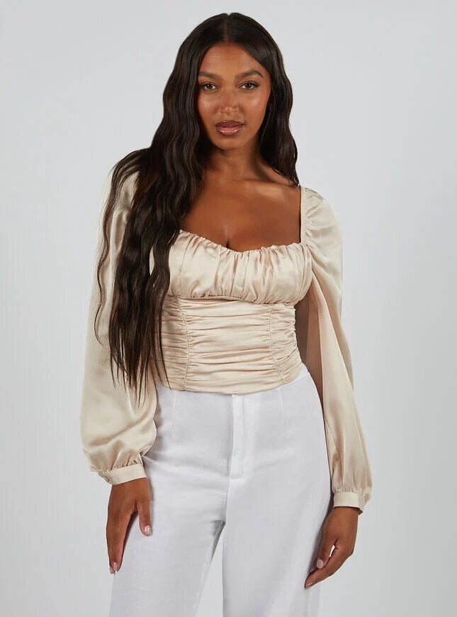 Boux Avenue + Ruched LongSleeve Corset Top Champagne