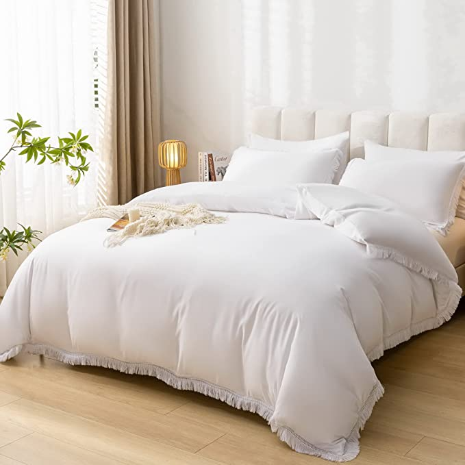 CozyLux Full/Queen Bed in A Bag Light Grey Seersucker Textured Comforter Set with Sheets 7-Pieces All Season Bedding Sets with Comforter Pillow Sham