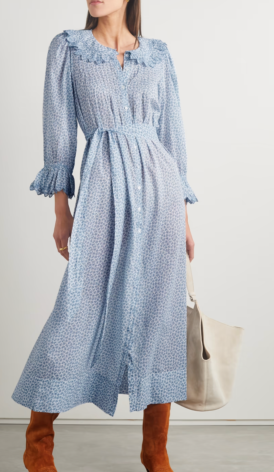 Dôen Helena Belted Embroidered Floral-Print Organic Cotton-Voile