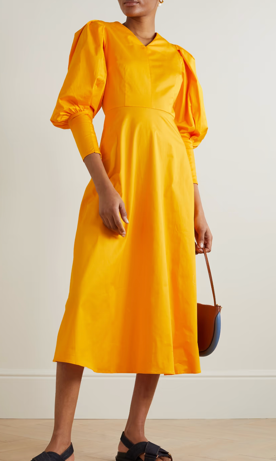 Mother of Pearl Rebecca Gathered Cotton Blend Midi Dress