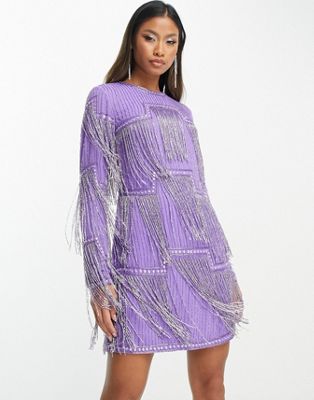 purple fringe dress