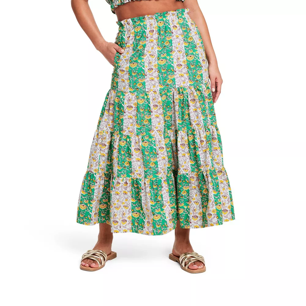 RHODE x Target + Mixed Whimsical Floral & Stripe Print Midi Skirt