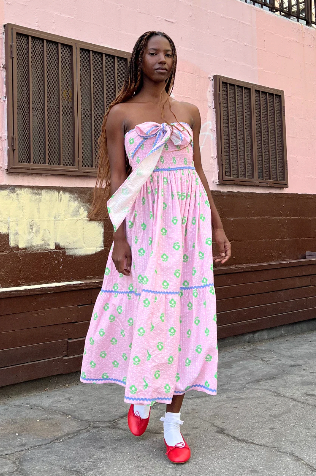 Zara pink floral midi dress hotsell