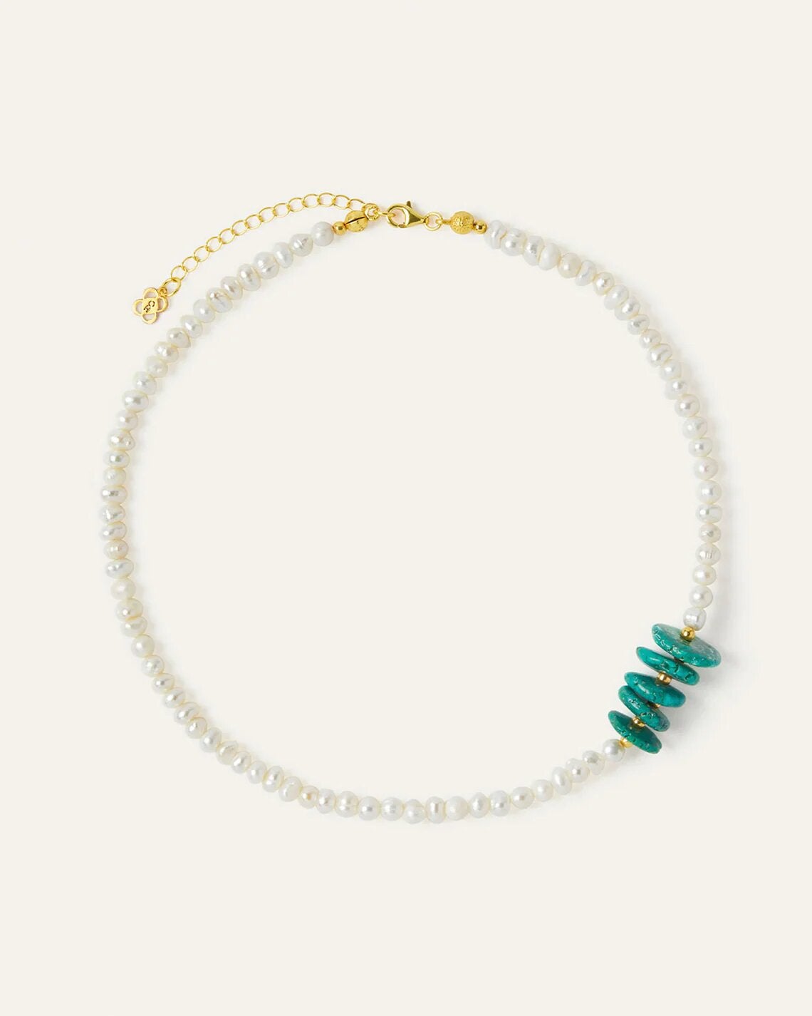 Ottoman Hands + Adelina Beaded Pearl and Turquoise Necklace