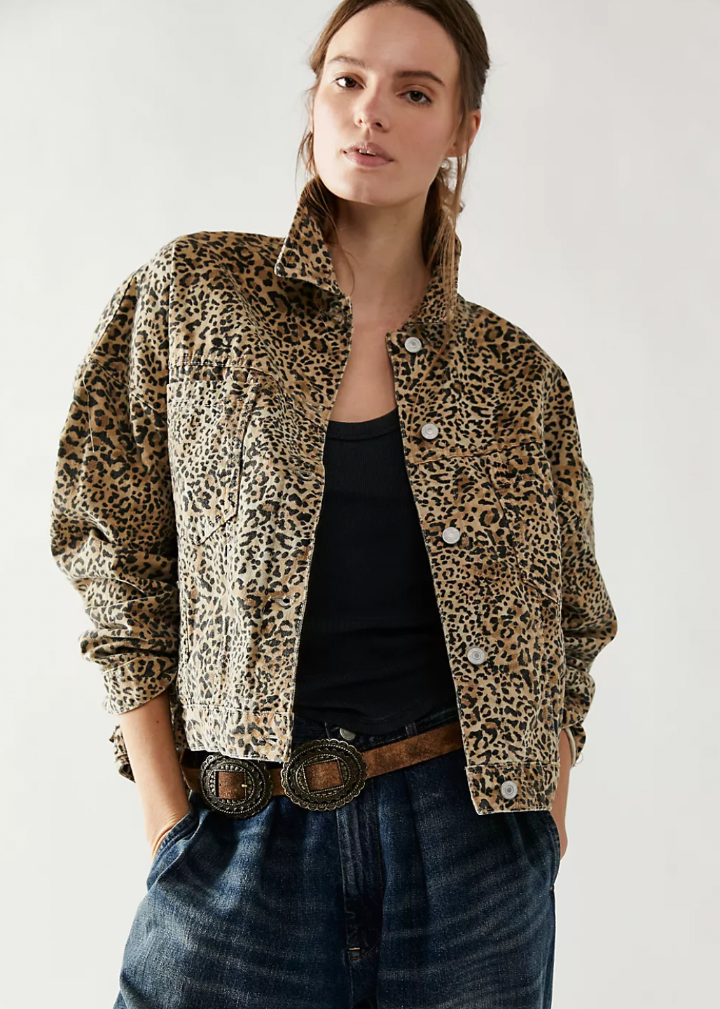Free People + Opal Swing Printed Denim Jacket