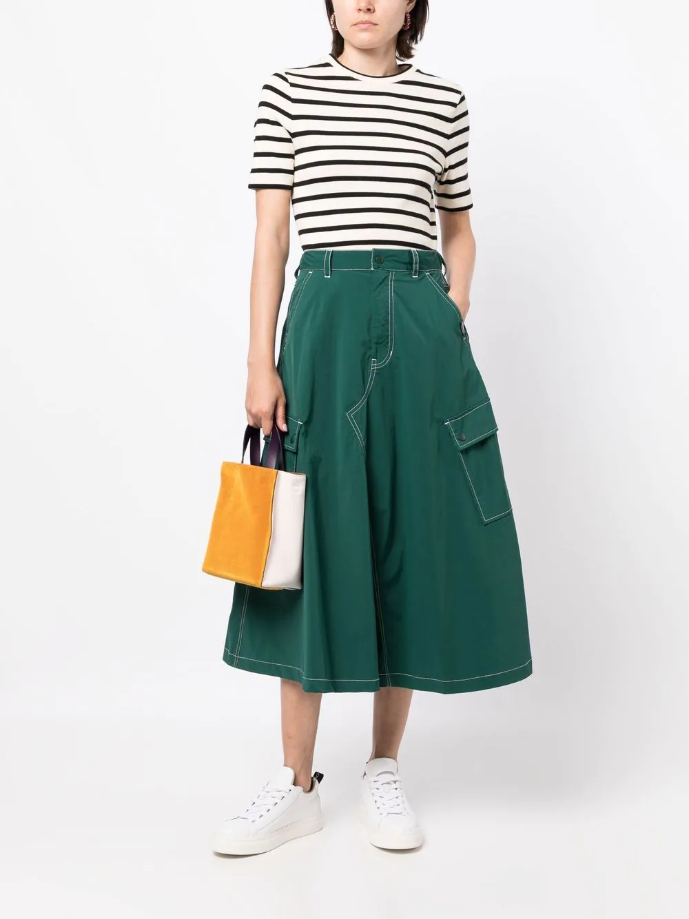 CHOCOOLATE + contrast-stitch worker midi skirt