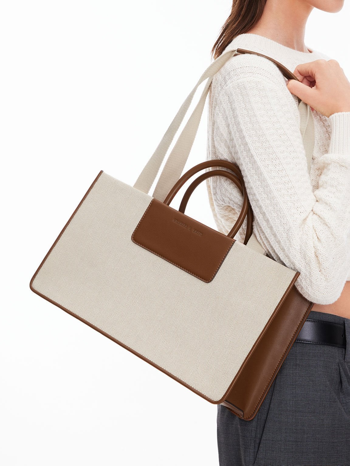 Charles & Keith + Astra Canvas Tote Bag – Chocolate